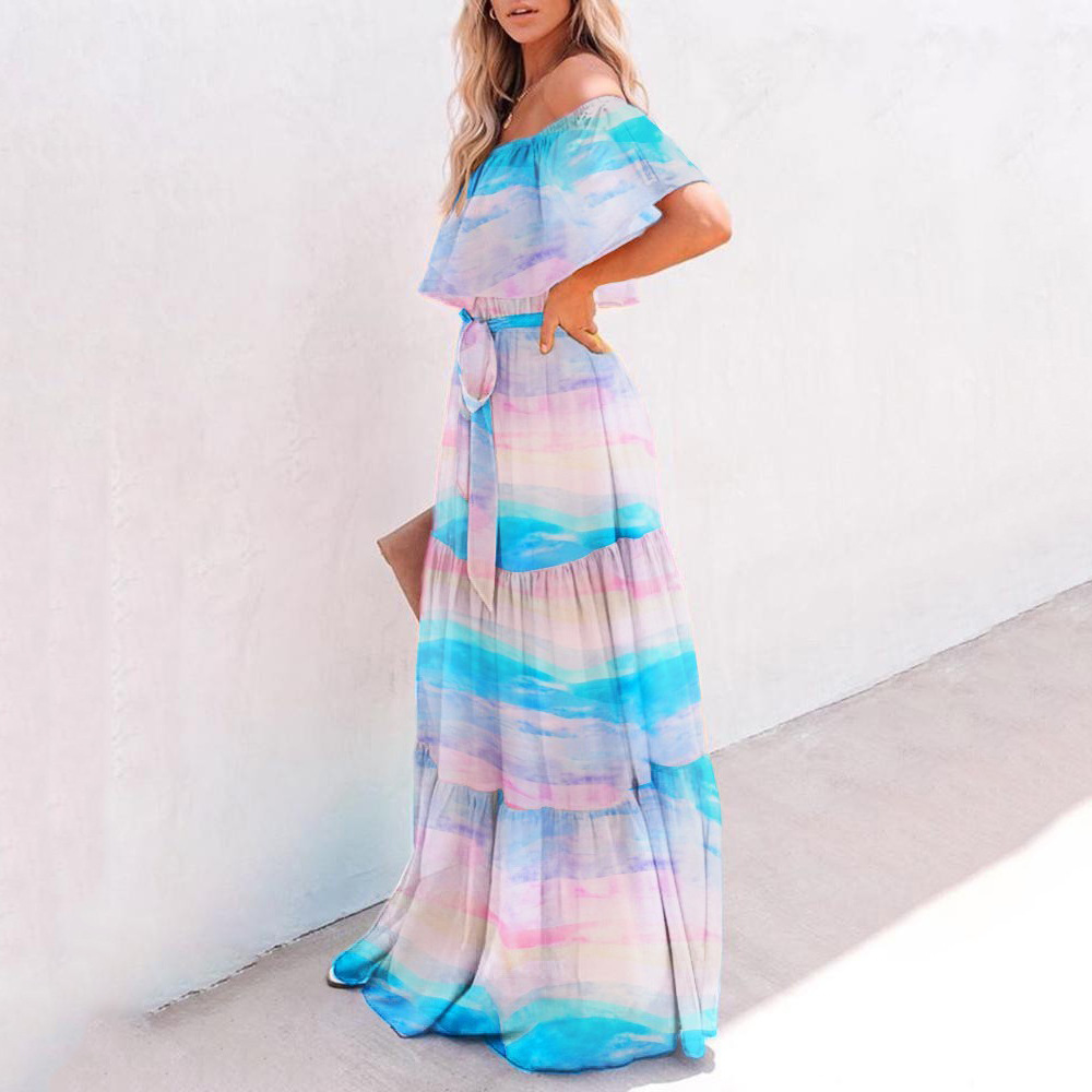 Women's Chest Wrapping Gradient Large Swing Dress - 图0