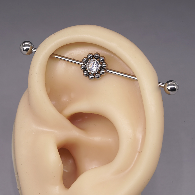 钛钢耳桥钉精致锆石长耳杆双耳洞耳骨钉高亮细杆工业耳针穿孔饰品-图0