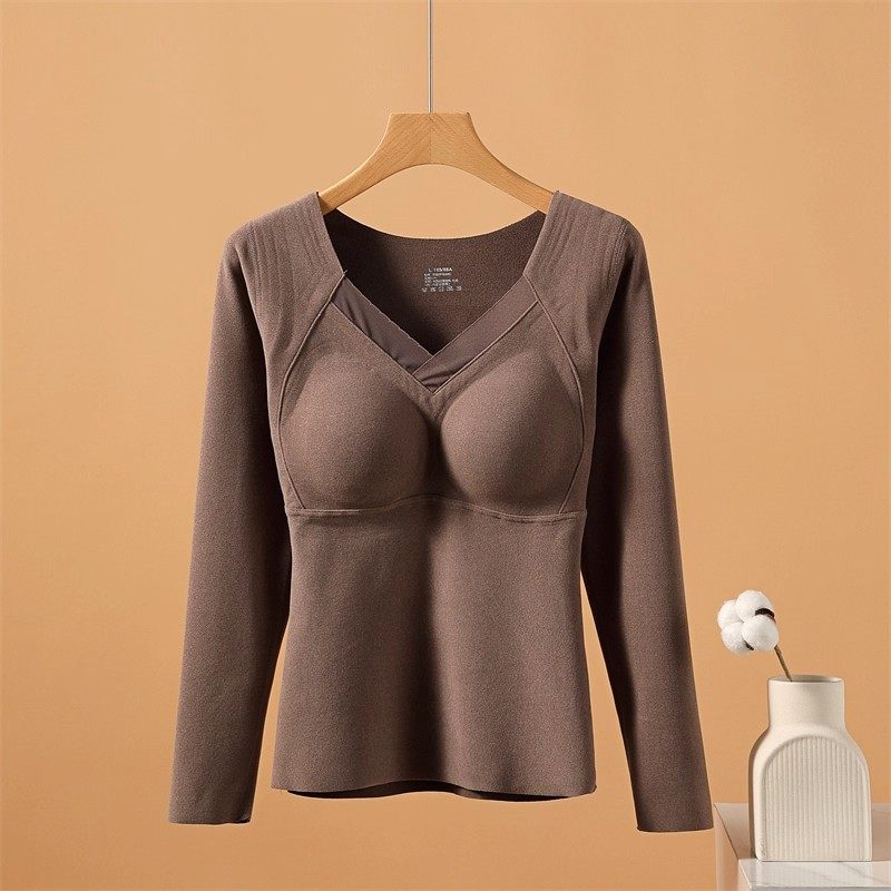 2025冬季石墨烯发热保暖内衣女长袖带胸垫内搭加绒加厚打底衫上衣,淘宝优惠券,粉丝福利购,淘宝优惠卷