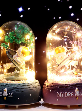 宇航员太空人玻璃罩干花桌面装饰