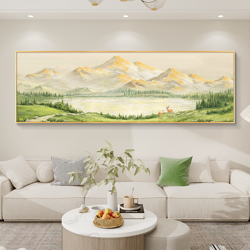 日照金山客厅装饰画沙发背景墙挂画山水风景油画现代简约奶油风