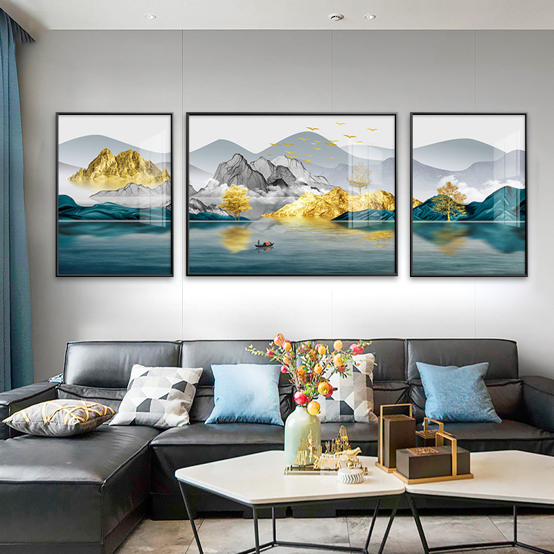金山客厅装饰画新中式沙发背景山水挂画背有靠山壁画大气招财晶瓷_虎窝淘