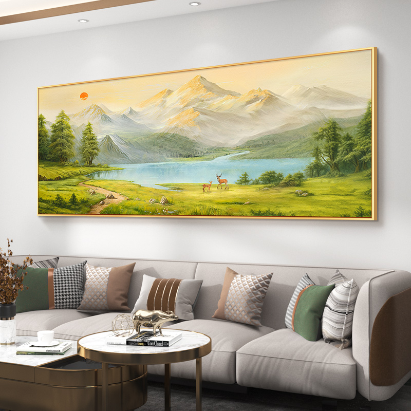 日照金山客厅装饰画聚宝盆沙发背景墙挂画高级感手绘油画风景壁画
