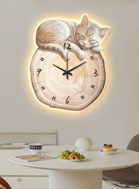 现代简约餐厅装饰画猫咪挂钟