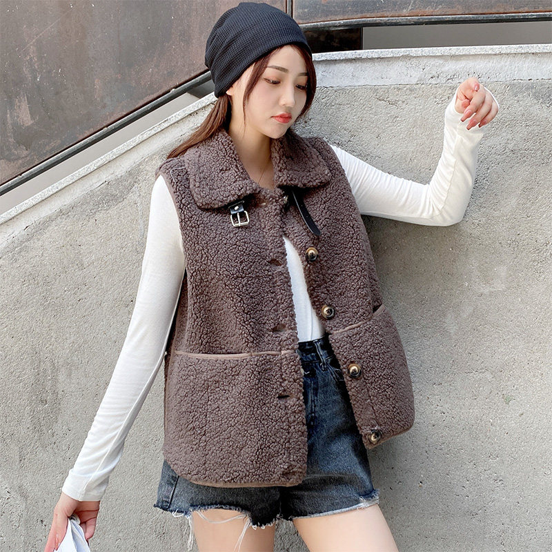 女士2022短款韩版皮毛一体外套马甲 柒妖玖马夹