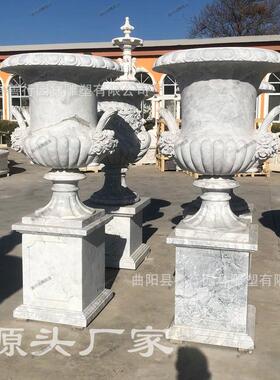 石雕花盆汉白玉花盆花岗岩喷泉石雕户外黄锈石石雕欧式底座庭院