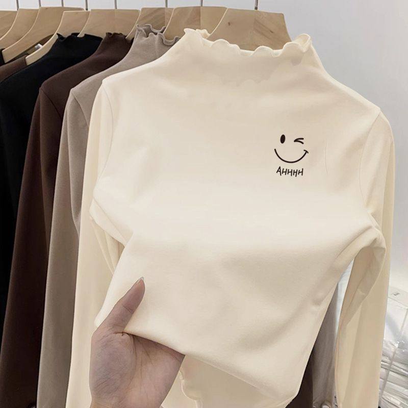 女童德绒t恤秋冬新款洋气中大童半高领木耳边长袖内搭上衣打底衫,淘宝优惠券,粉丝福利购,淘宝优惠卷