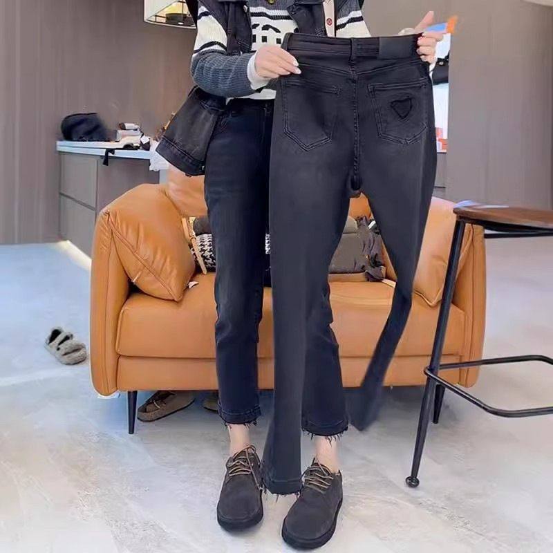 大码复古直筒牛仔裤女秋冬新款高腰胖mm弹力修身毛边九分烟管裤子,淘宝优惠券,粉丝福利购,淘宝优惠卷
