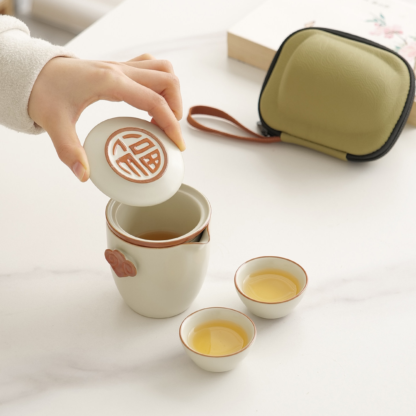 汝窑旅行茶具套装便携式车载旅游高端快客杯茶杯户外露营喝茶送礼,淘宝优惠券,粉丝福利购,淘宝优惠卷