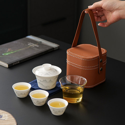 户外旅行茶具一壶三杯快客杯陶瓷简约便捷式收纳包定制伴手礼套装 - 图2
