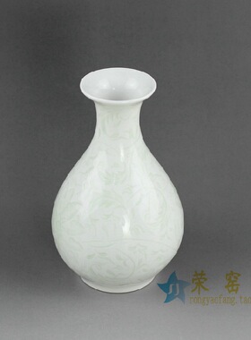 景德镇陶瓷影青手工雕刻花瓶花插家居装饰摆件仿古瓶子