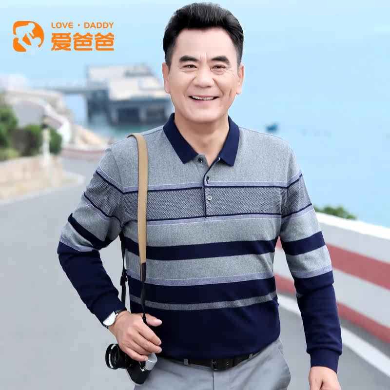 爱爸爸中老年薄款男爸爸长袖polo衫 爱爸爸T恤