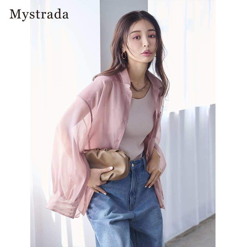 Mystrada2023新品无袖背心薄衬衫两件套上衣33259010 - 图0