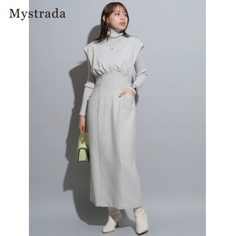 Mystrada2024早春新品高腰线宽背带式连衣裙34164890 - 图3