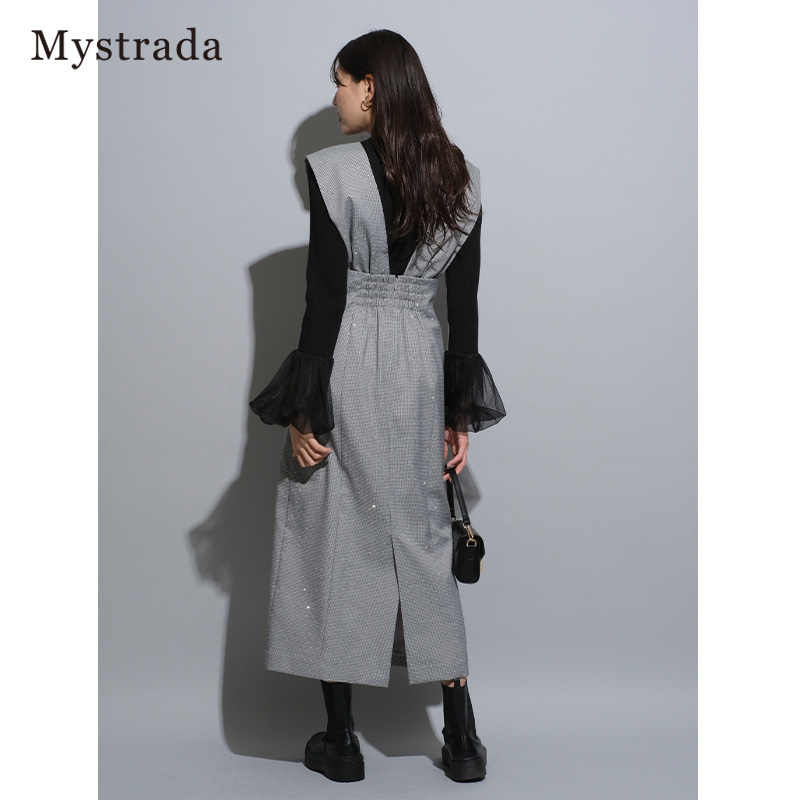 Mystrada2024早春新品高腰线宽背带式连衣裙34164890 - 图1