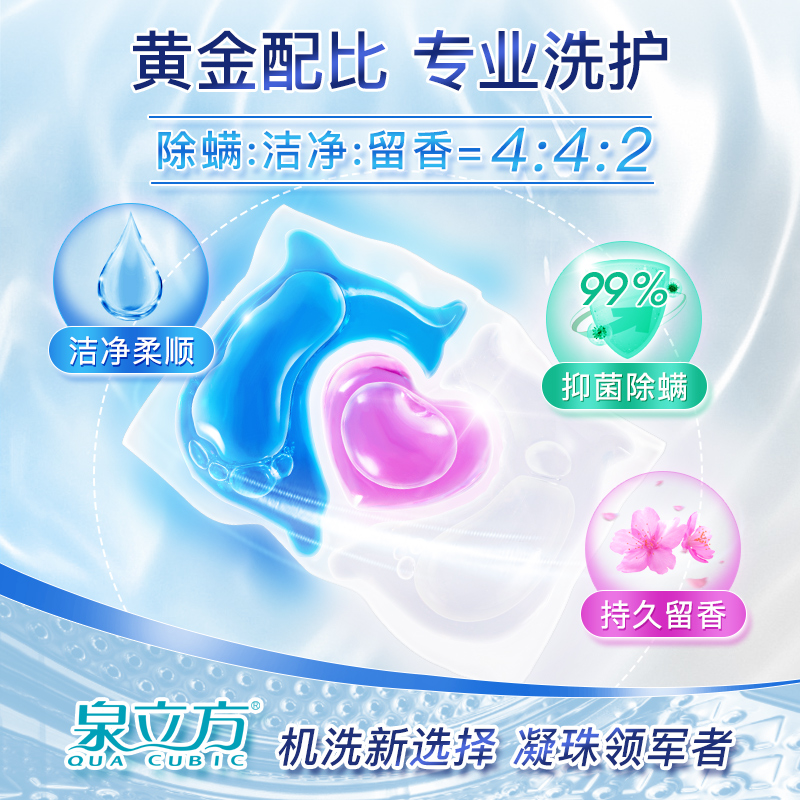 泉立方3D抑菌倍净洗衣凝珠留香珠三合一香味持久抑菌除螨去污彻底