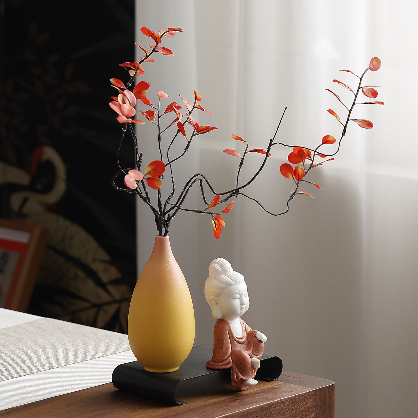 新中式禅意花瓶摆件客厅插花红叶假花茶几桌面家居装饰摆设高级感,淘宝优惠券,粉丝福利购,淘宝优惠卷