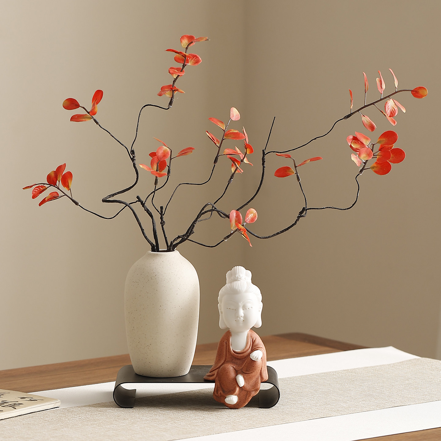 新中式禅意花瓶摆件客厅插花红叶假花茶几桌面家居装饰摆设高级感,淘宝优惠券,粉丝福利购,淘宝优惠卷