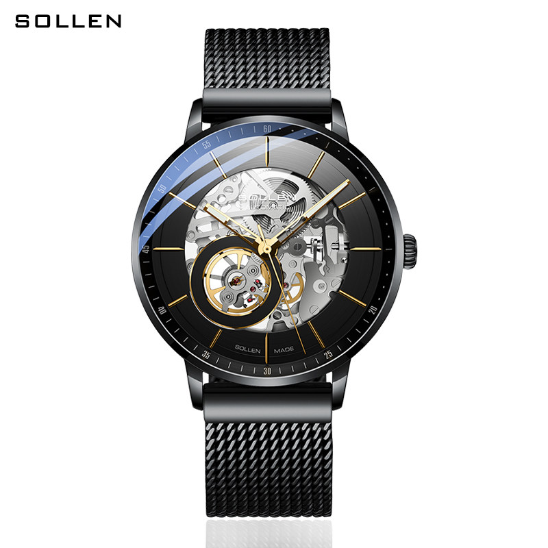 正品全自动镂空男十大潮流机械表 梭伦靓美国产腕表
