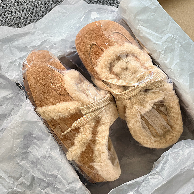 羊皮毛一体毛毛鞋女外穿2025新款冬季加绒加厚保暖棉鞋平底豆豆鞋,淘宝优惠券,粉丝福利购,淘宝优惠卷
