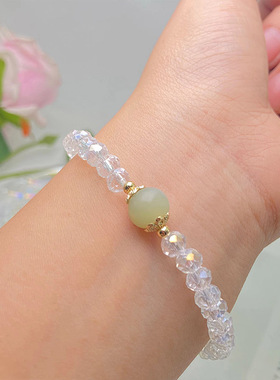 天然玛瑙手串白水晶和田玉复古