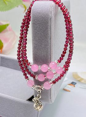 天然石榴石三圈3mm极细酒手链