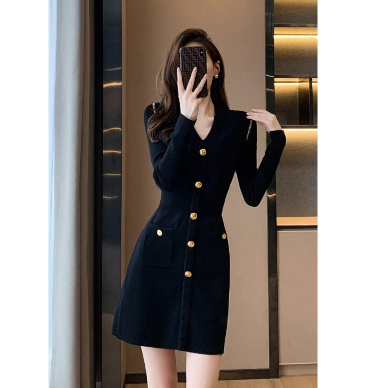 小香风法式复古链条针织连衣裙女秋冬穿搭小个子配大衣内搭打底裙,淘宝优惠券,粉丝福利购,淘宝优惠卷