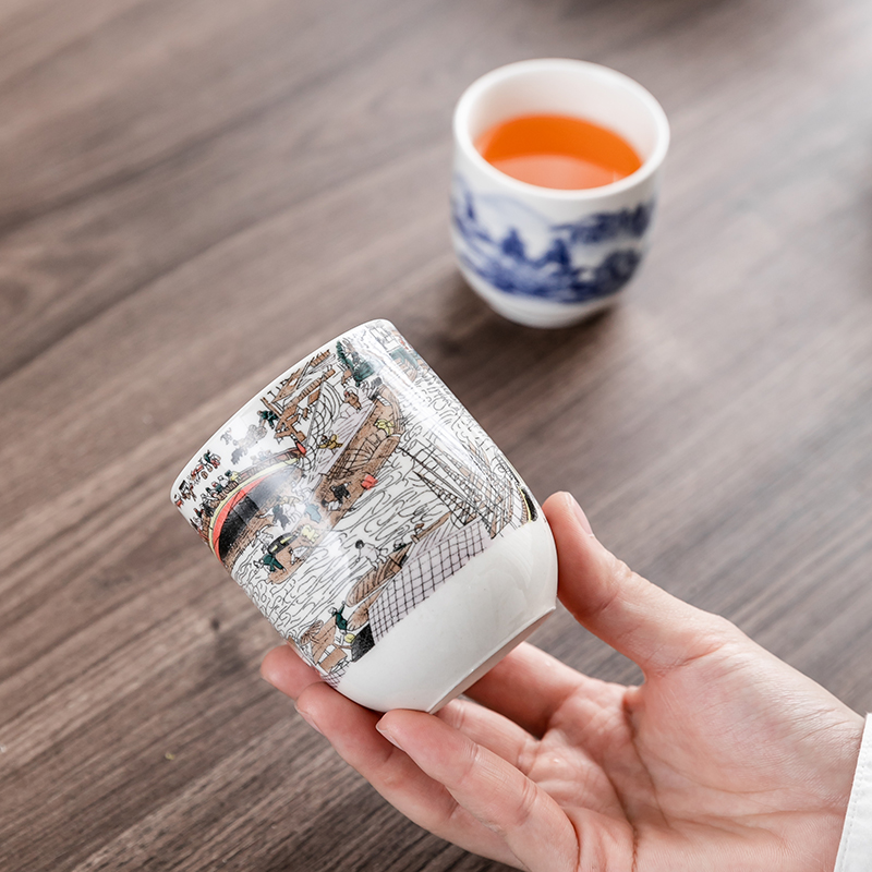 青花复古日式茶杯陶瓷杯子水杯小茶杯单个主人杯品茗杯功夫茶盏杯