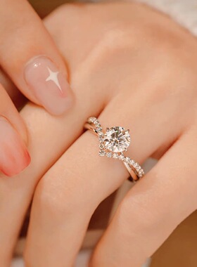 1克拉【为爱加冕】S925银镀白金莫桑石戒指女四爪微镶婚戒个性