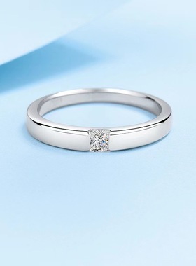 30分【光面公主方】S925银镀金莫桑石女钻戒指异形个性款