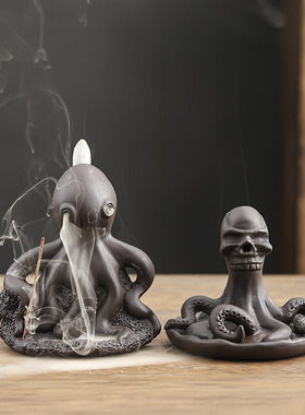 跨境倒流香炉创意紫砂八爪章鱼家居摆件檀香熏香回流香薰炉工艺品