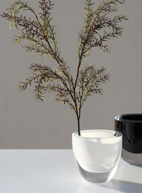 新款现代简约加厚玻璃宽口平口碗状花瓶色料黑白花盆家居摆件