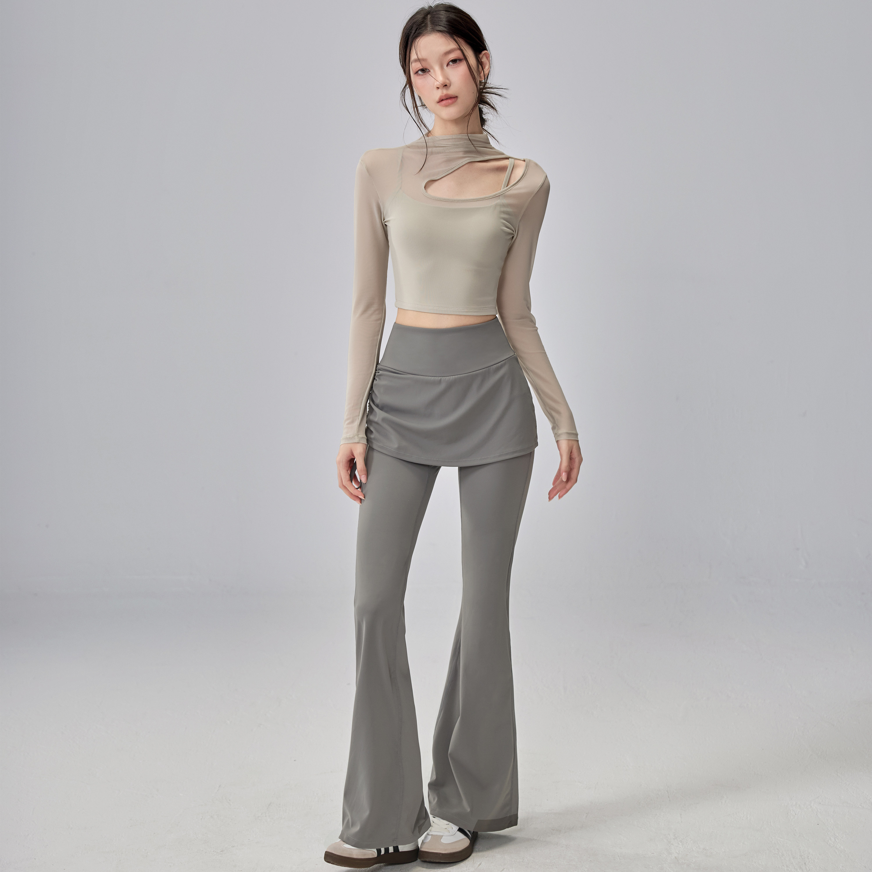 瑜伽服上衣女带胸垫镂空网纱健身长袖2025新款普拉提训练运动套装,淘宝优惠券,粉丝福利购,淘宝优惠卷