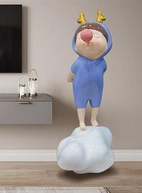 卡通泡泡兔耳女孩落地摆件可爱大公仔人物客厅商场玩偶玻璃钢雕塑