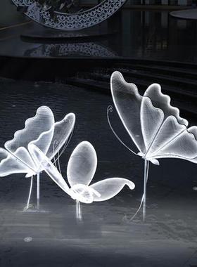 户外不锈钢镂空蝴蝶雕塑售楼部广场草坪铁艺发光景观小品装饰摆件