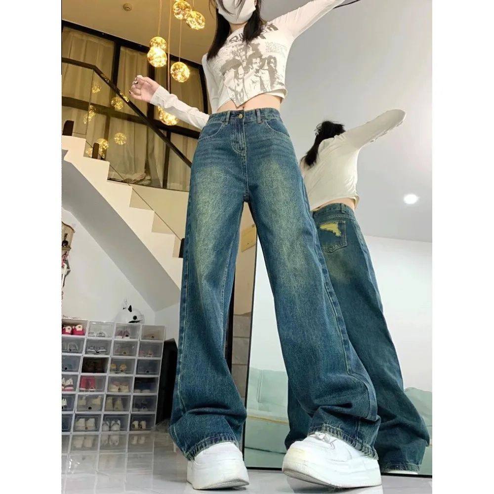 2025秋冬女装破洞直筒牛仔裤女胖mm高腰显瘦梨形身材宽松阔腿裤,淘宝优惠券,粉丝福利购,淘宝优惠卷
