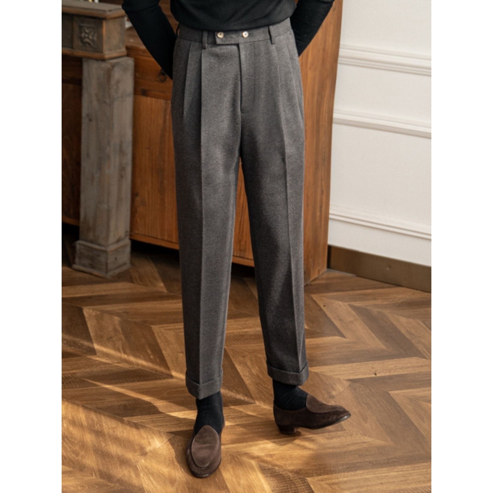 秋冬西装长裤男高级那不勒斯商务意式西裤男免烫9分毛呢西裤百搭,淘宝优惠券,粉丝福利购,淘宝优惠卷