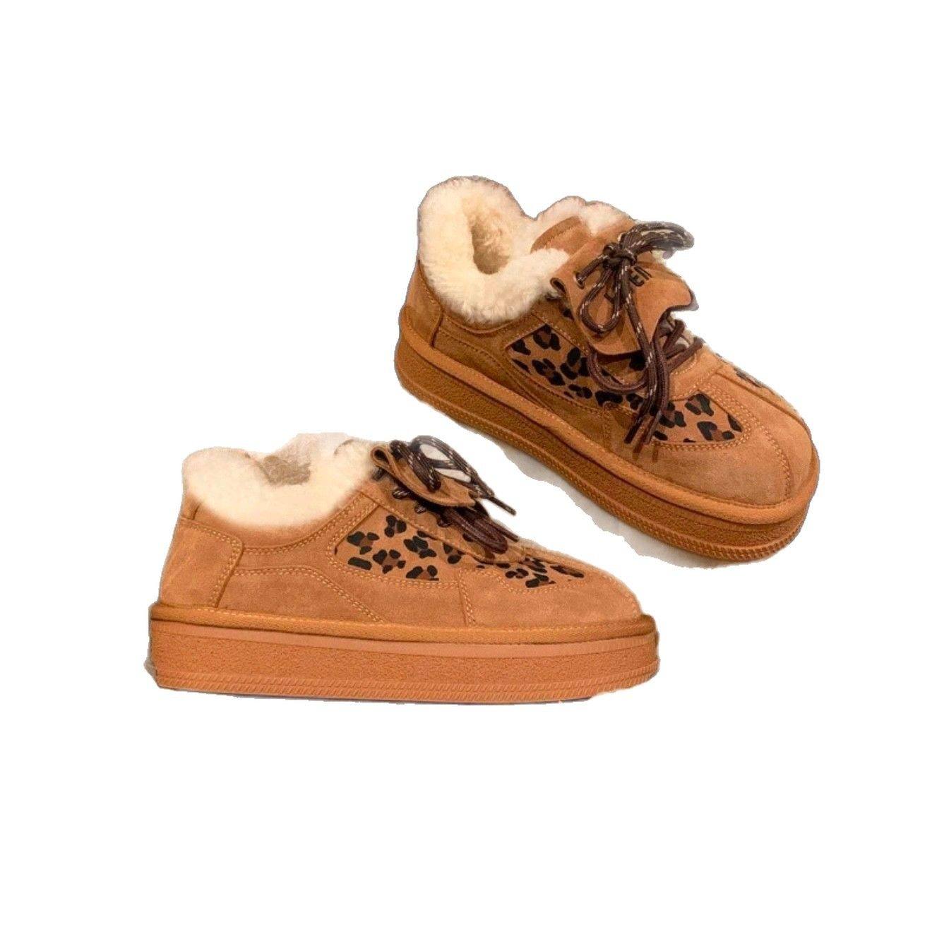 厚底翻盖豹纹保暖德训鞋女冬季新款圆头加绒休闲板鞋百搭毛毛棉鞋,淘宝优惠券,粉丝福利购,淘宝优惠卷