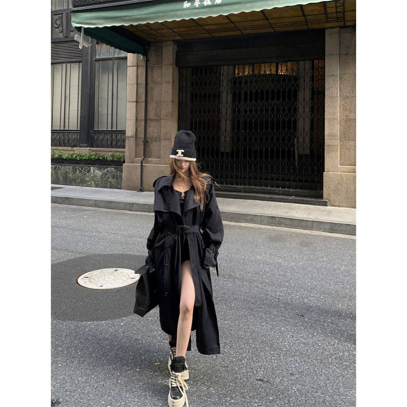 2025早秋新款美式复古个性显瘦日杂系中古款藏青休闲气质长风衣女,淘宝优惠券,粉丝福利购,淘宝优惠卷