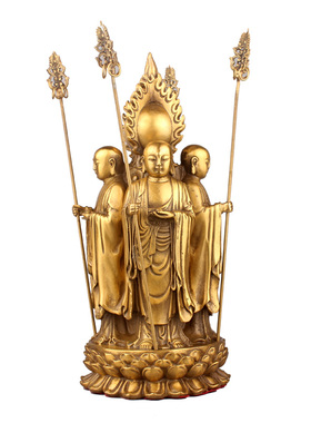 黄铜地藏王摆件家居供奉九华山地藏王菩萨铜四面地藏王办公室摆设