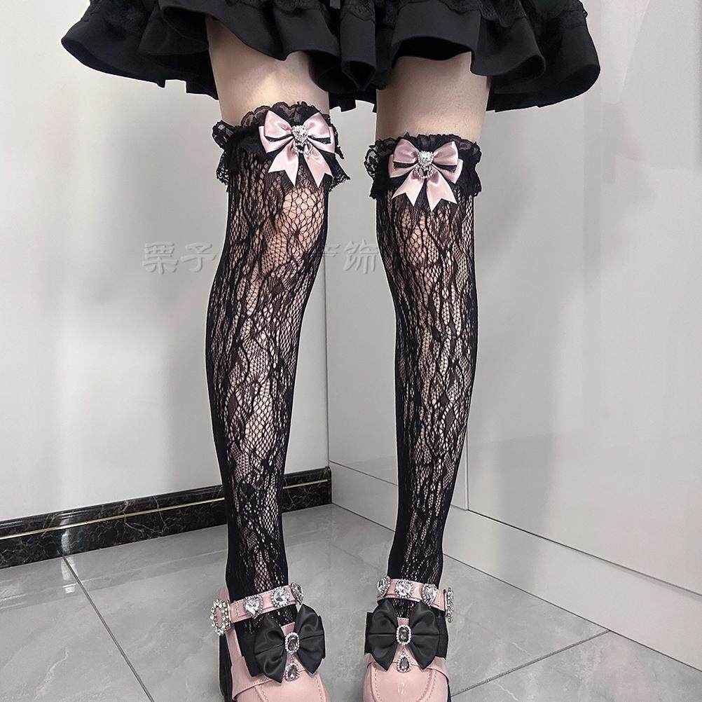 日系手作天蕾系量产型水钻爱心蝴蝶结蕾丝过膝袜子中筒短袜lolita,淘宝优惠券,粉丝福利购,淘宝优惠卷