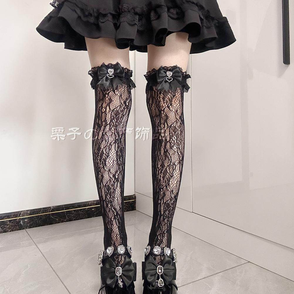 日系手作天蕾系量产型水钻爱心蝴蝶结蕾丝过膝袜子中筒短袜lolita,淘宝优惠券,粉丝福利购,淘宝优惠卷