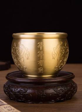 黄铜百福米缸招财摆件客厅风水家居装饰小存钱罐中国风黄铜聚宝盆