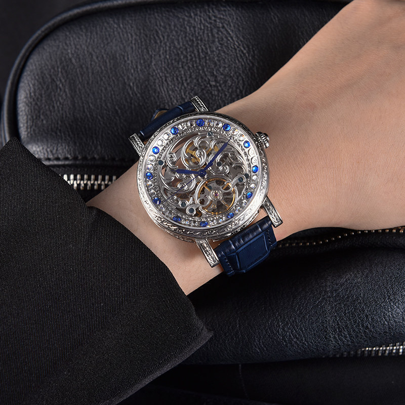 陀飞轮镂空超薄中性风满天星机械表 vrq国产腕表