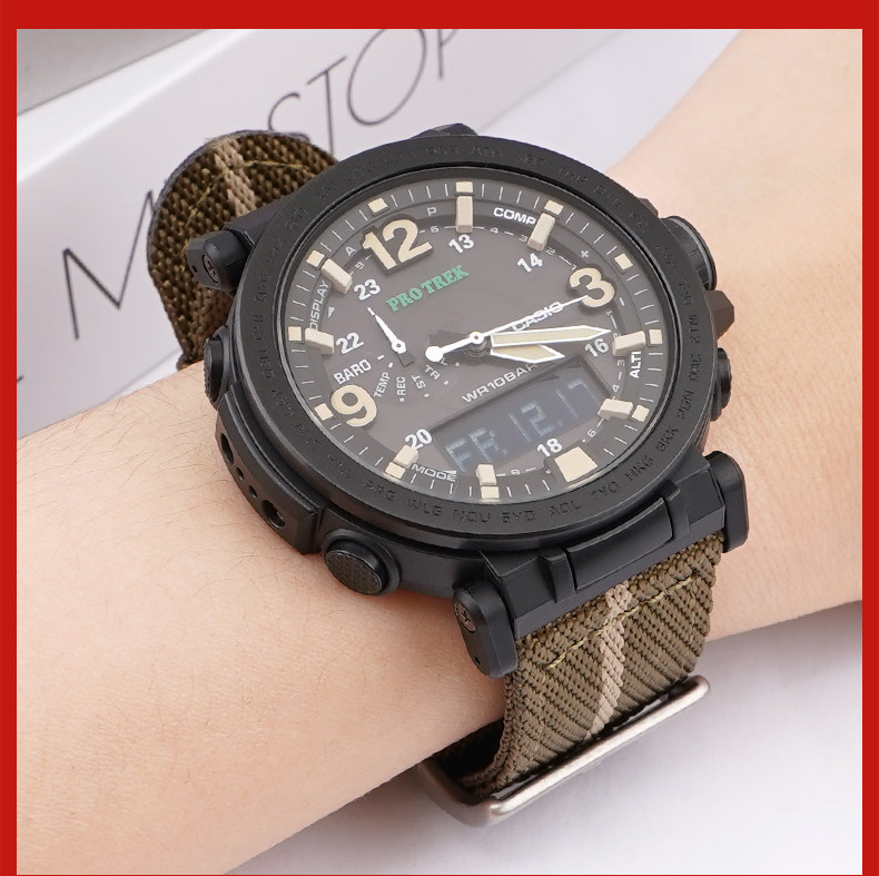 卡西欧prg-600yb军绿男帆布手表带 沐时配件