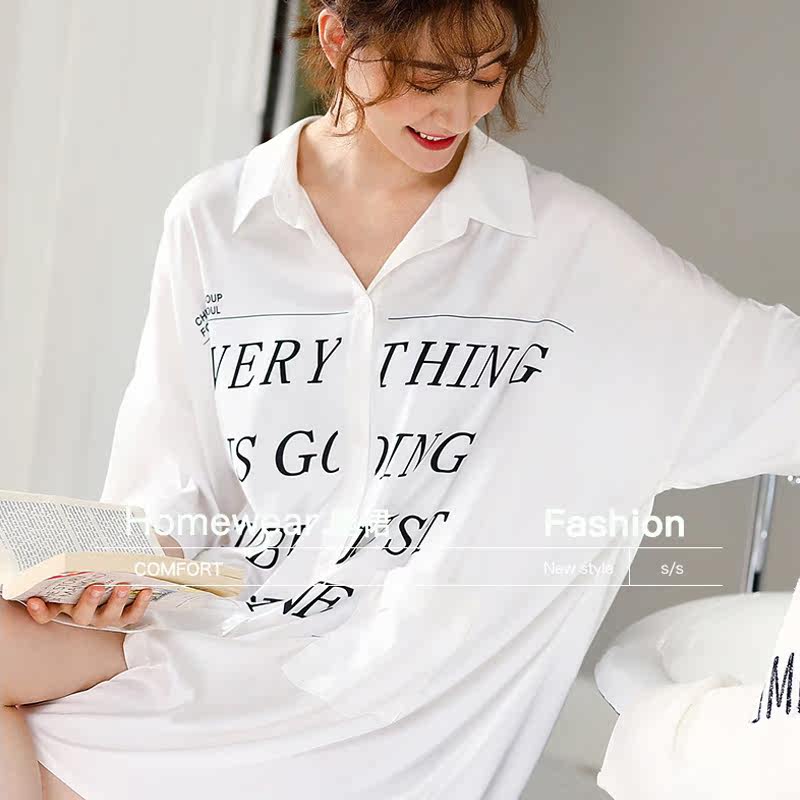 夏季冰丝衬衫款性感仿真丝绸mm睡裙 eulocan优乐健睡裙