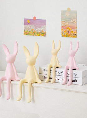 马卡龙卡通坐姿长耳兔摆件轻奢客厅电视柜玄关装饰品
