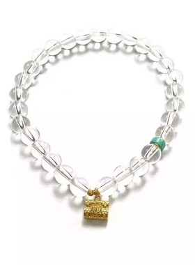 安伯曼18K金平安福字锁绿松隔片白水晶手串6mm