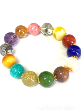 紫水晶切面黑发晶红纹石碧玉青金石极光23多宝手串18K金12mm左右