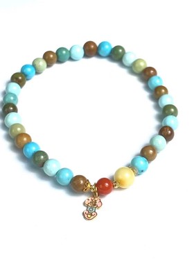 安伯曼18K金珐琅双如意金豆豆原矿湖北绿松敦煌多宝色手串5-6mm